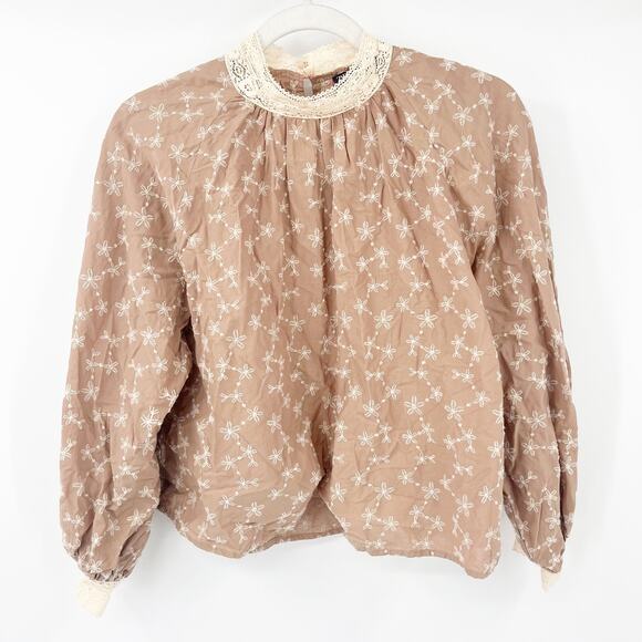Zara Womens Peasant Embroidered Cottagecore‎ Prairie Mock Neck Blouse Size XS - Picture 8 of 8